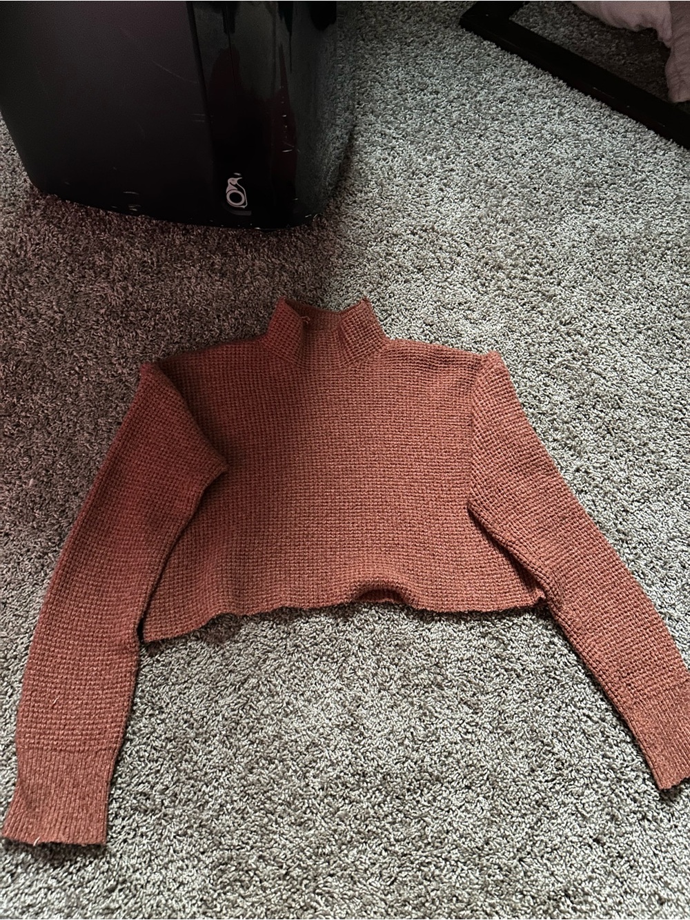 Pink Rose Cropped Rust Turtleneck Sweater